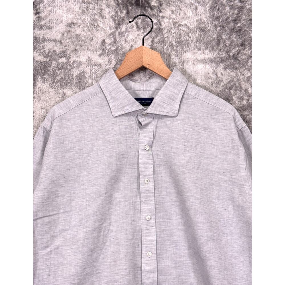 Proper Cloth Cotton Linen Shirt 3XL Mens Gray Long Sleeve Button Down